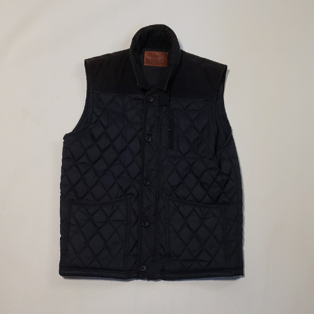 Buffalo David Bitton Men’s Navy Blue Quilted Vest with Corduroy Yoke